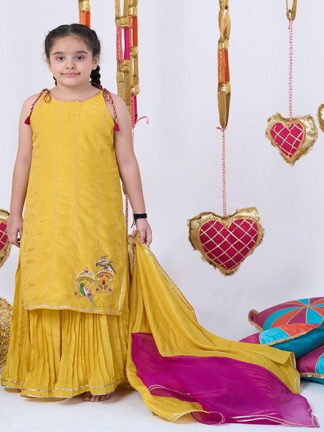 Vivedkids Girls Sequined & Thread Work Embroidered Kurta & Sharara With Dupatta-picture-41