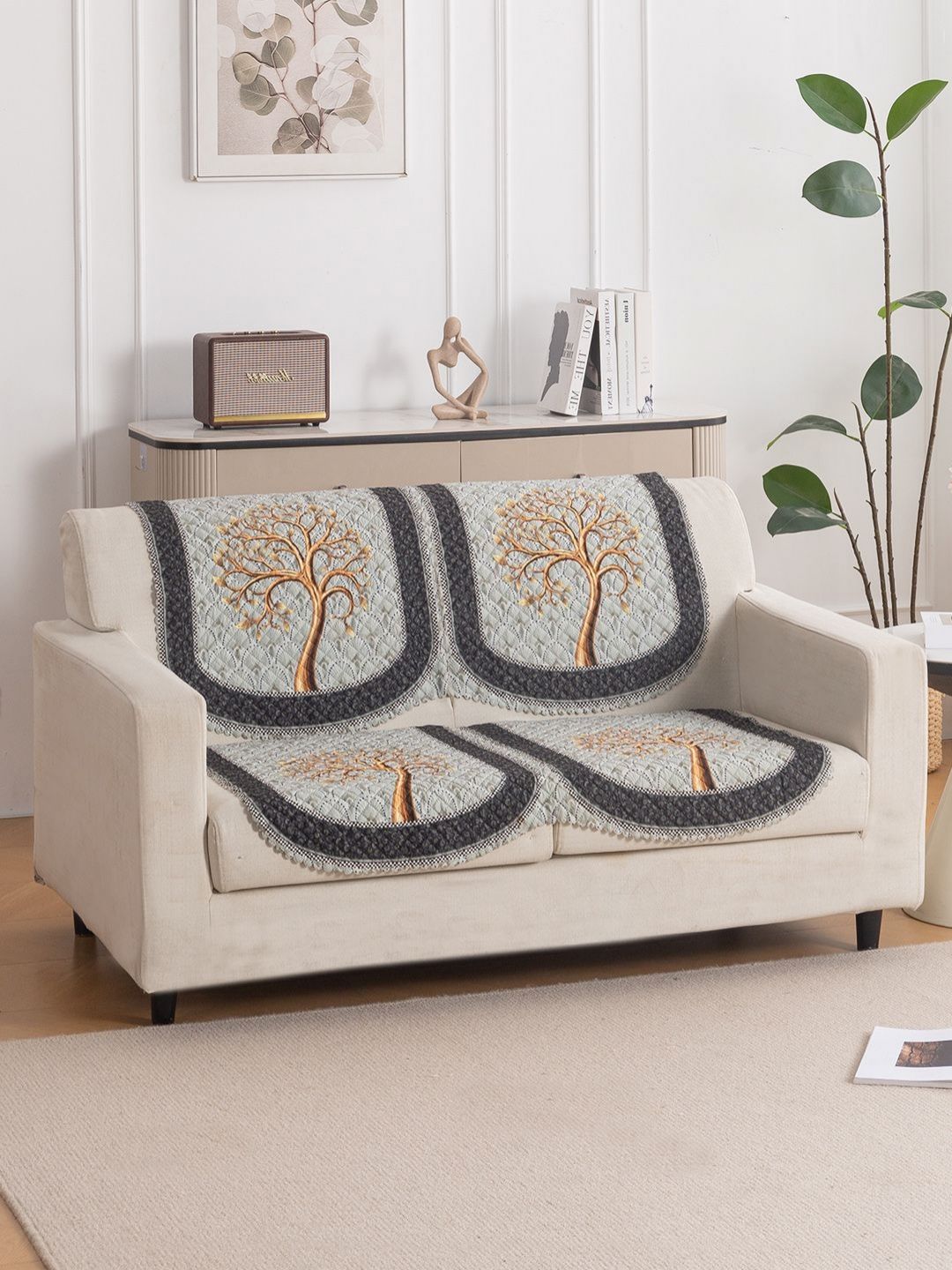 HOKIPO Tranquil Tree Polyester 2 Seater Sofa Cover Set for Seat & Back-picture-25
