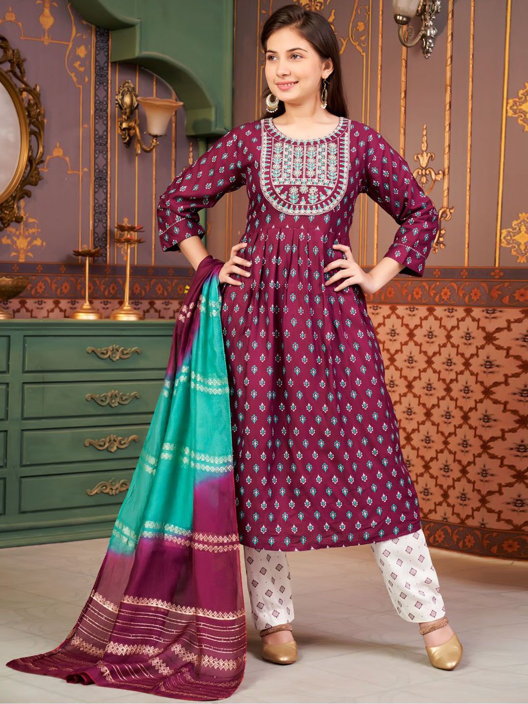 BAESD Girls Floral Printed Regular Kurta with Pyjamas-picture-51