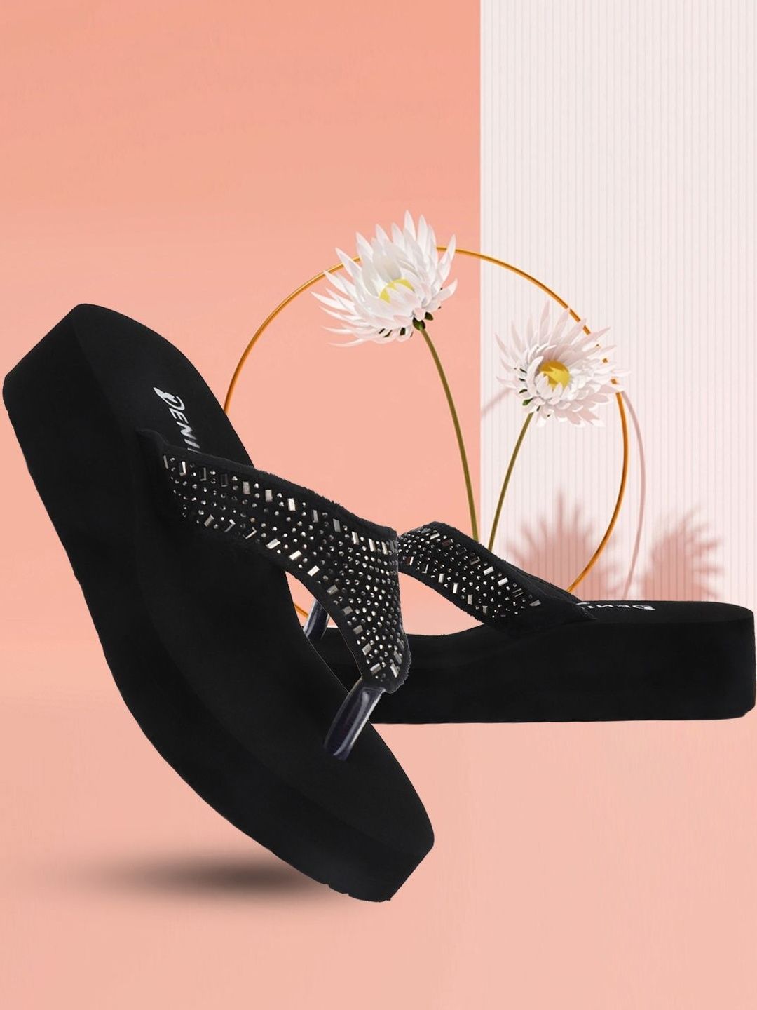 Denill Women Black Solid Synthetic Leather T-Strap Flats-image-30
