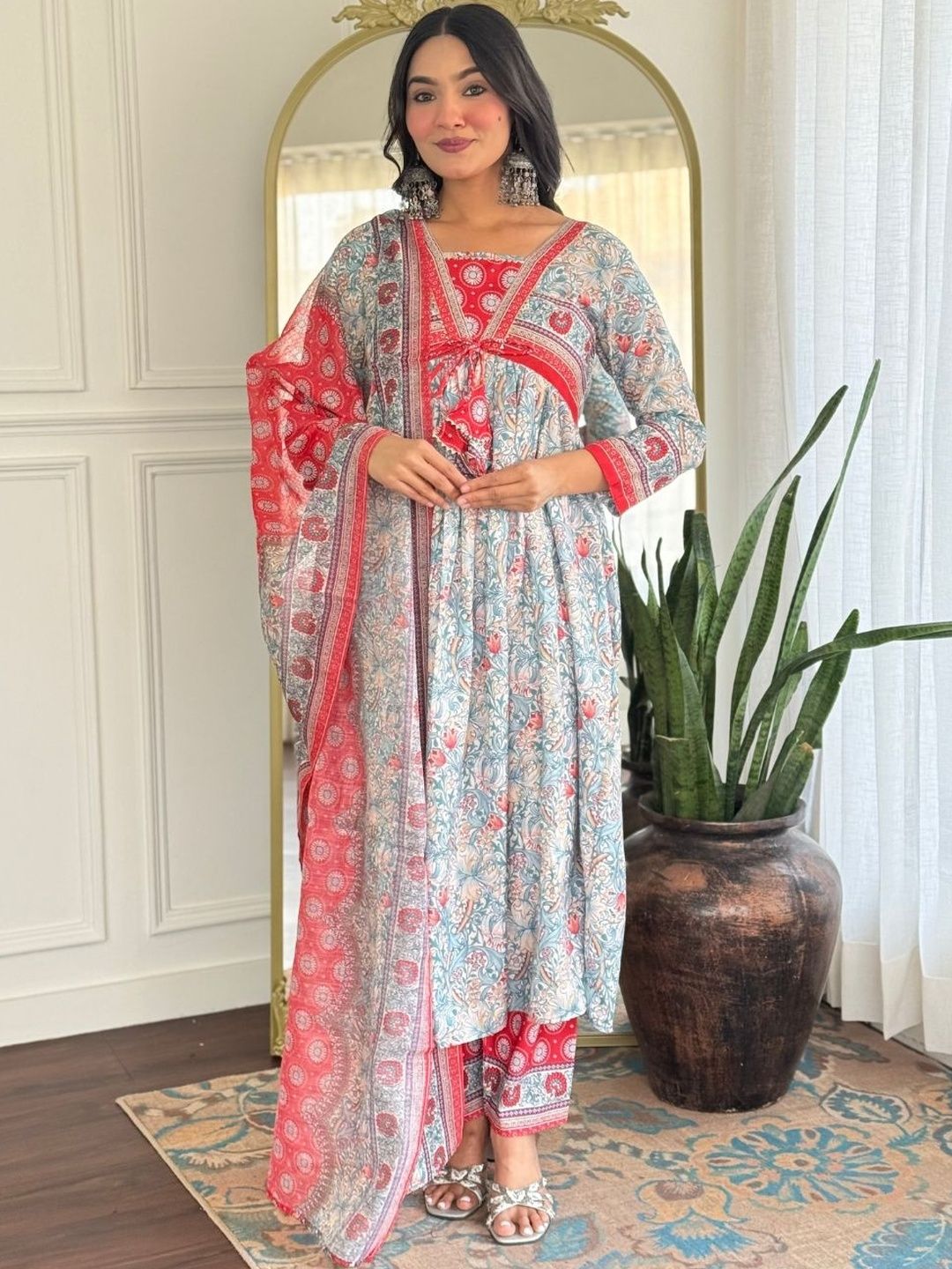 KALINI Women Floral Printed Empire Kurta with Trousers & With Dupatta-image-32
