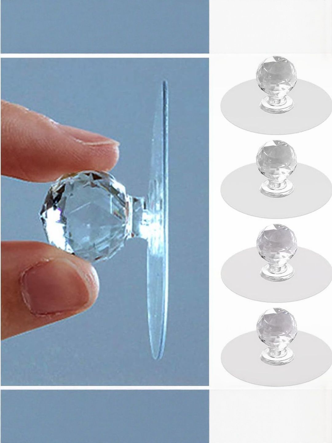 ARPANA BRIGHT Pack of 5 Crystal Glass Drawer Knobs with Self-Adhesive Base-image-11