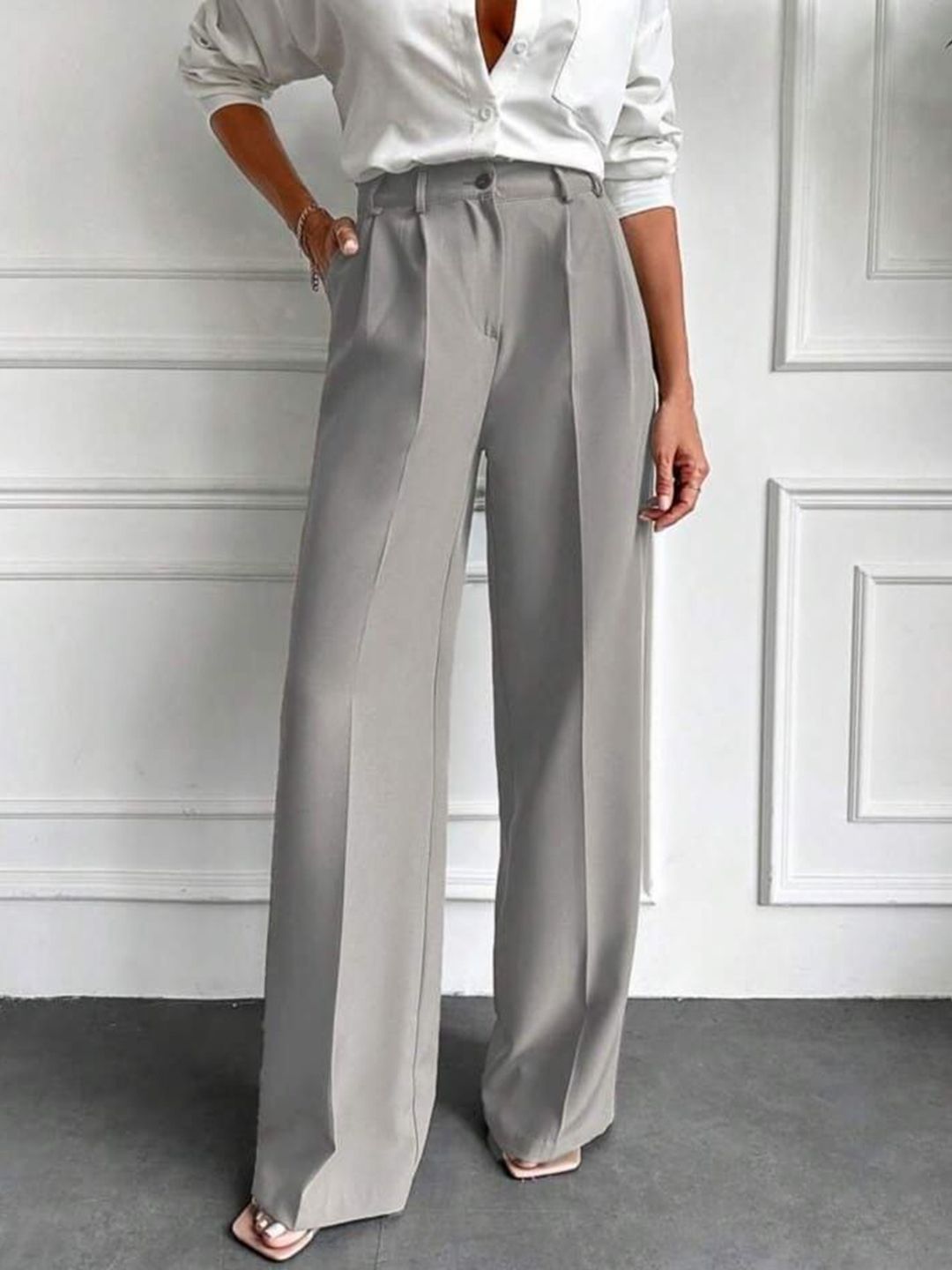 Next One Women Smart High-Rise Easy Wash Pleated Trousers-picture-34