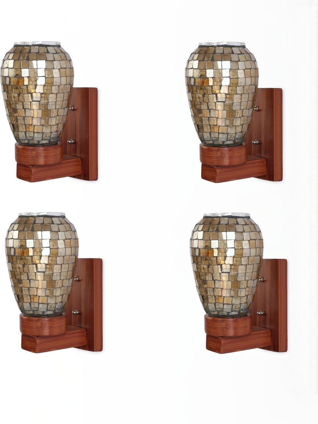 1ST TIME Pack of 4 Black & Gold-Toned Glass Traditional Cylinder Shaped Wall Lamps-picture-37