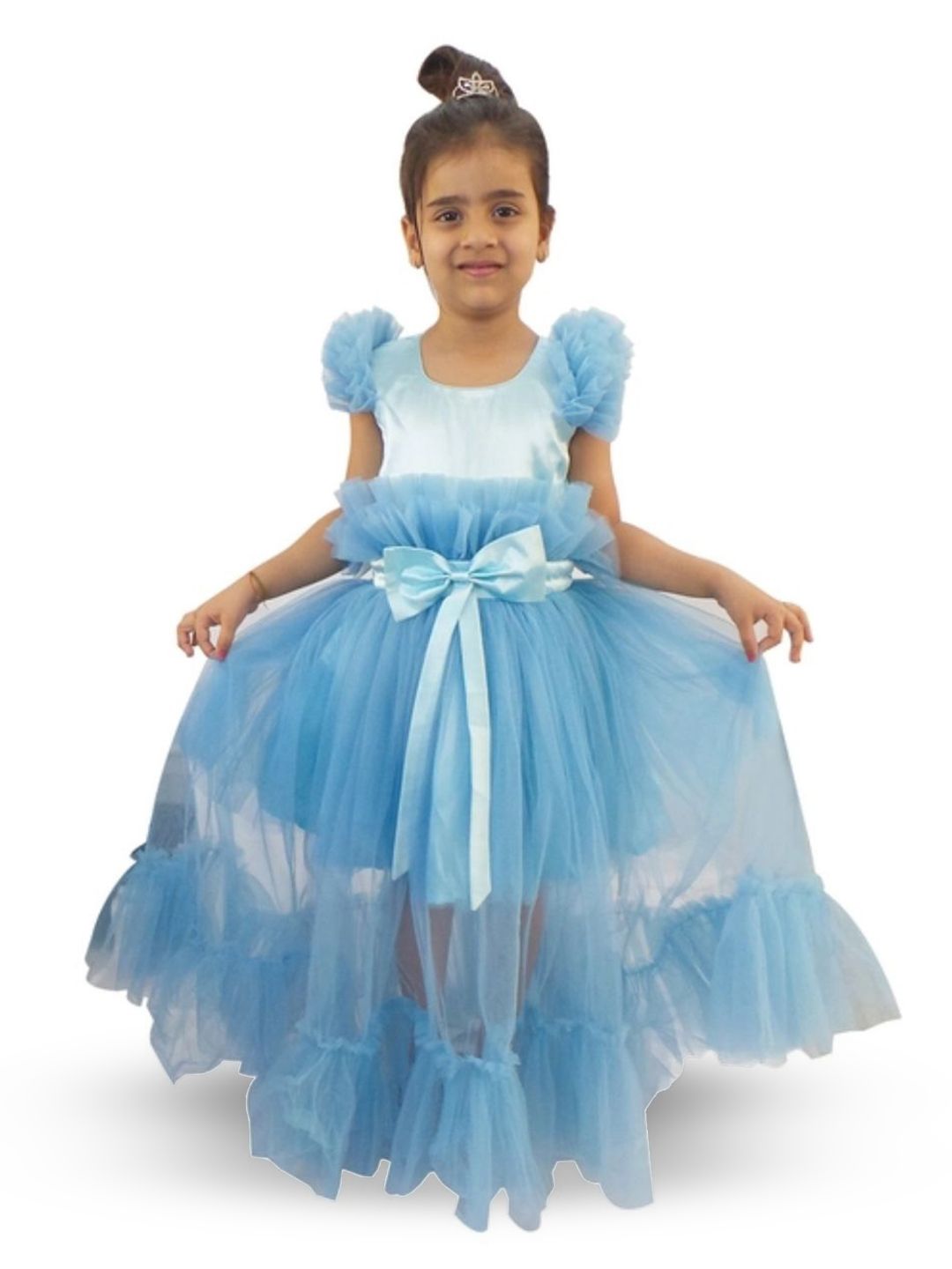 Divalicious Girls Round Neck Ruffle and Bow Net Gown Dress-image-30