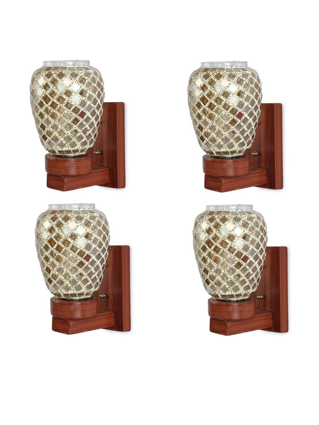 1ST TIME Gold-Toned & Brown 4 Pieces Textured Glass Cylinder Shaped Wall Lamp-picture-36