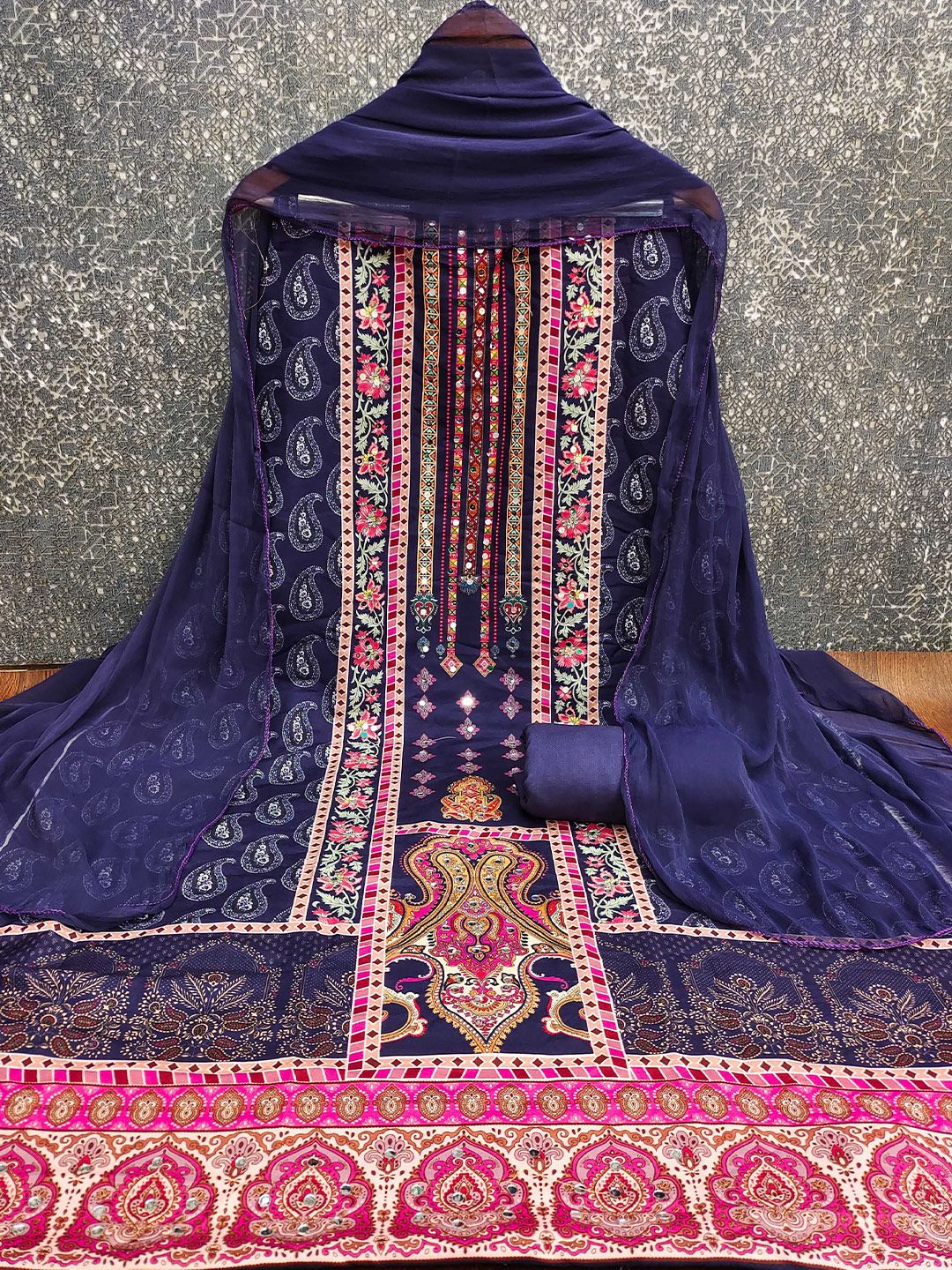 MANVAA Paisley Printed Mirror Work Unstitched Dress Material-picture-49