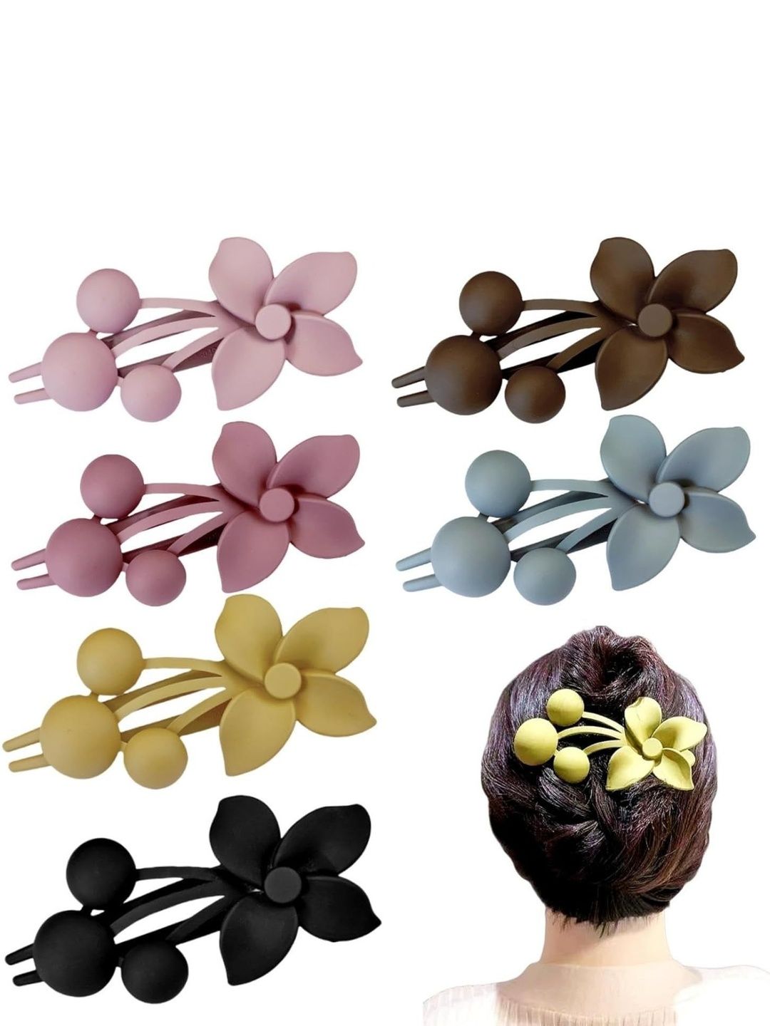 DIVASTRI Women Pack of 6 Matte Finish Floral Hair Clips-picture-17