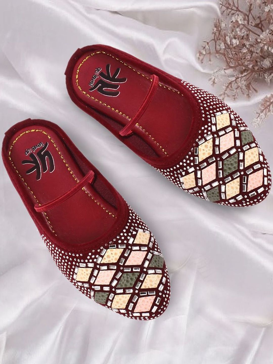 YK Girls Maroon Embellished Synthetic Leather Flats-image-39