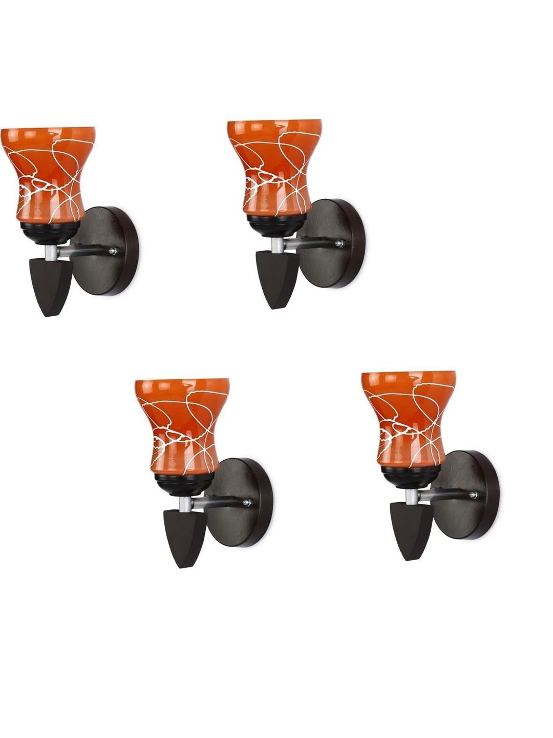1ST TIME Set Of 4 Orange & White Glass Textured Cylinder Shaped Decorative Wall Lamp-picture-21