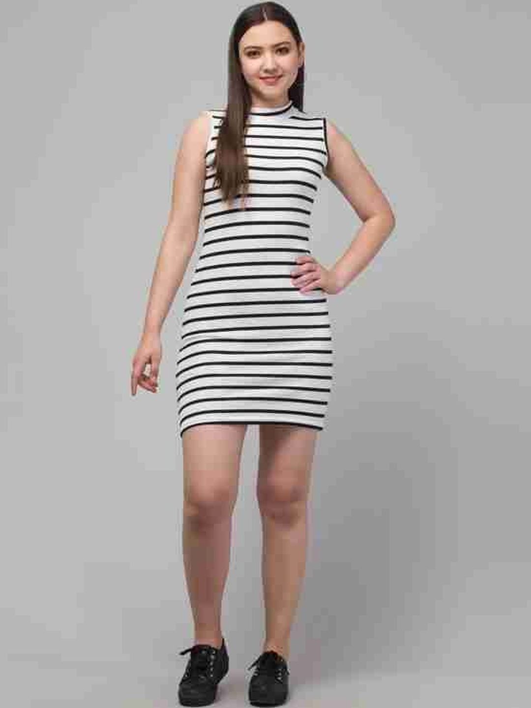 Western Darji Women Striped High Neck Cotton Bodycon Mini Dress-picture-21
