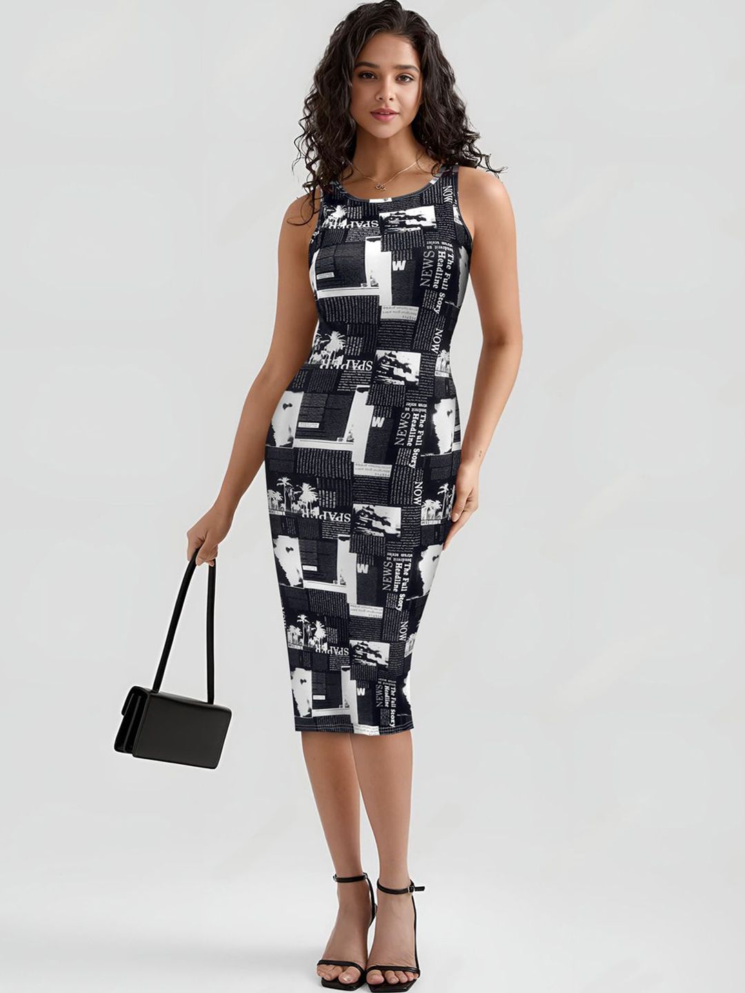 BAESD Women Printed Round Neck Monochrome Back Slits Bodycon Dress-picture-26