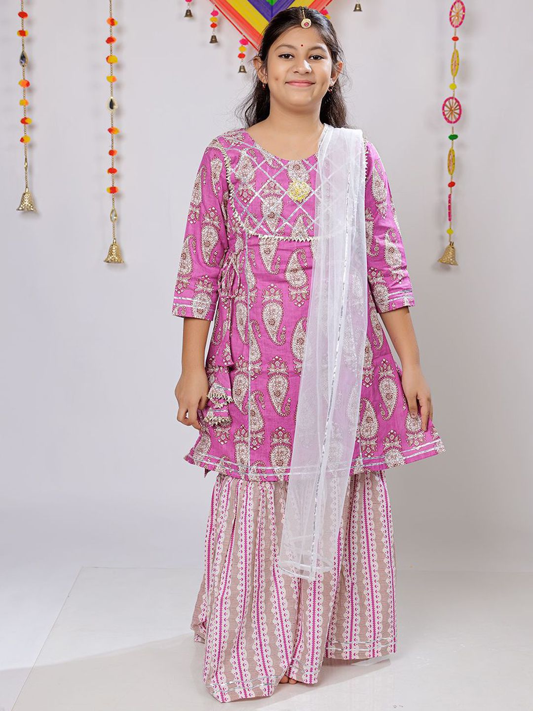 Sangria Girls Floral Printed Regular Pure Cotton Kurti with Sharara & With Dupatta-picture-30