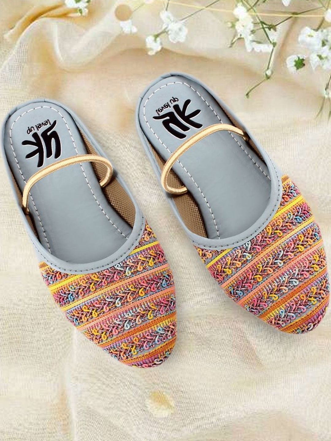 YK Girls Blue Embellished Synthetic Leather Flats