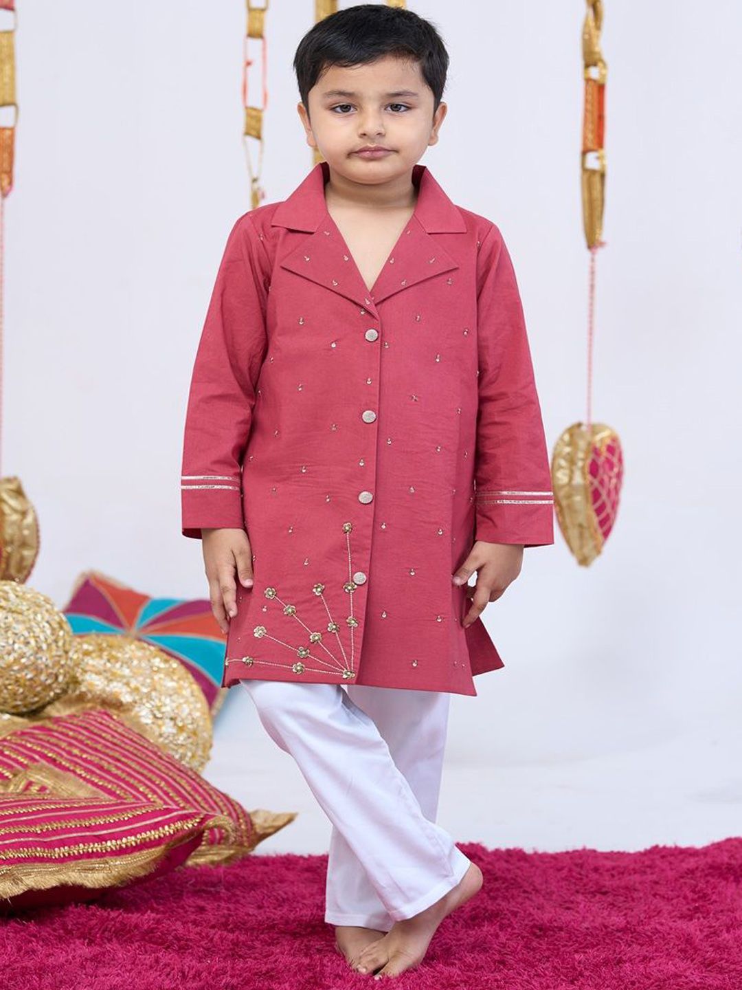 Vivedkids Boys Solid Cotton Blend Kurta & Trouser-image-29