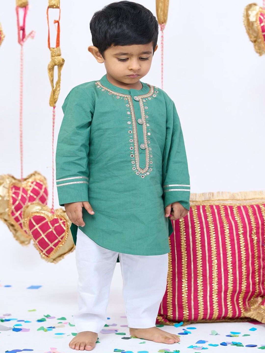 Vivedkids Boys Sequined Work Embroidered Kurta Sets-image-1