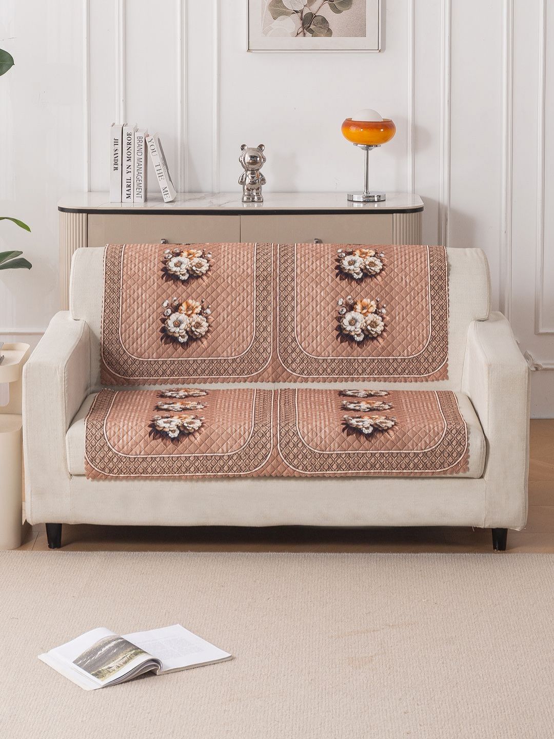 HOKIPO Vintage Rosette LoomVerse Peach-Coloured 2 Pieces Printed 2 Seater Sofa Covers-picture-54