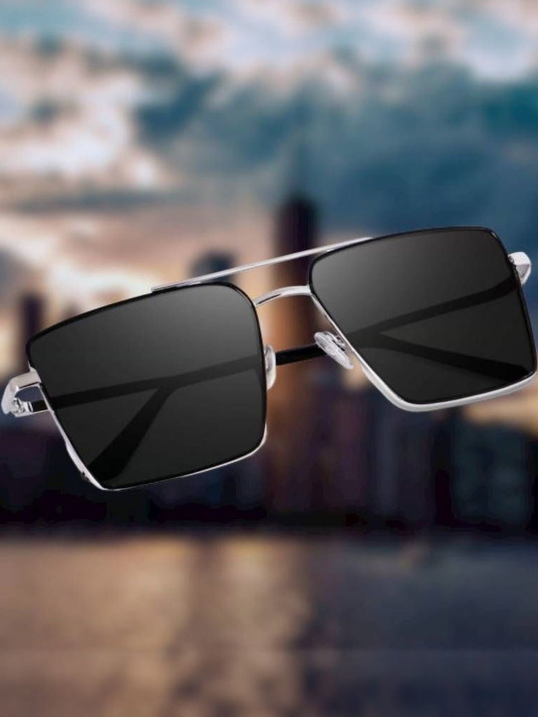 Arzonai Black Lens & Silver-Toned Sunglasses with UV Protected Lens-image-17