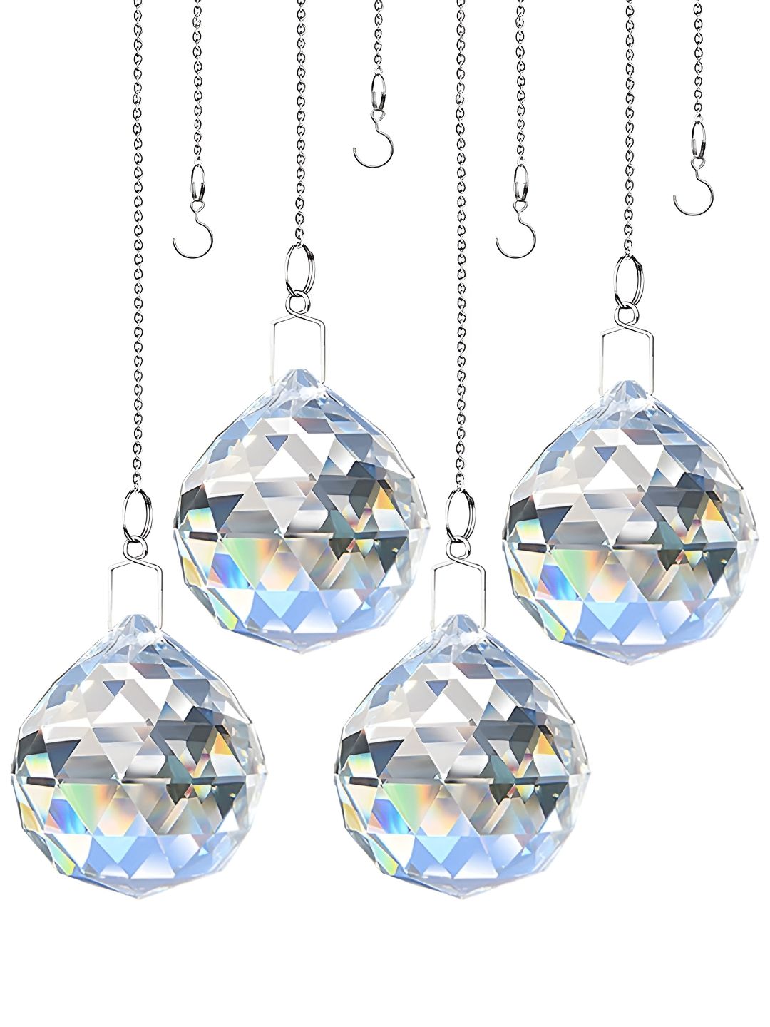 TIED RIBBONS White 4 Pieces Clear Crystal Ball Prism Glass Fengshui Showpiece-picture-26