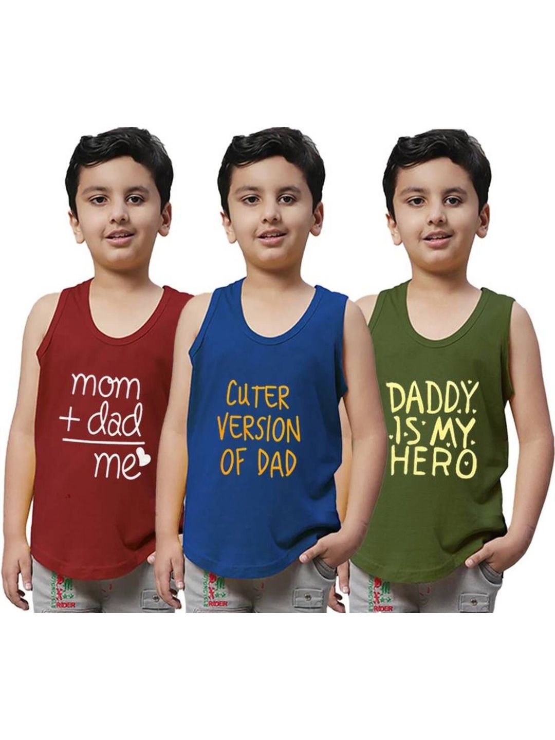 TINY HANDS Kids Pack Of 3 Printed Sleeveless Regular Fit Cotton Inner Vests