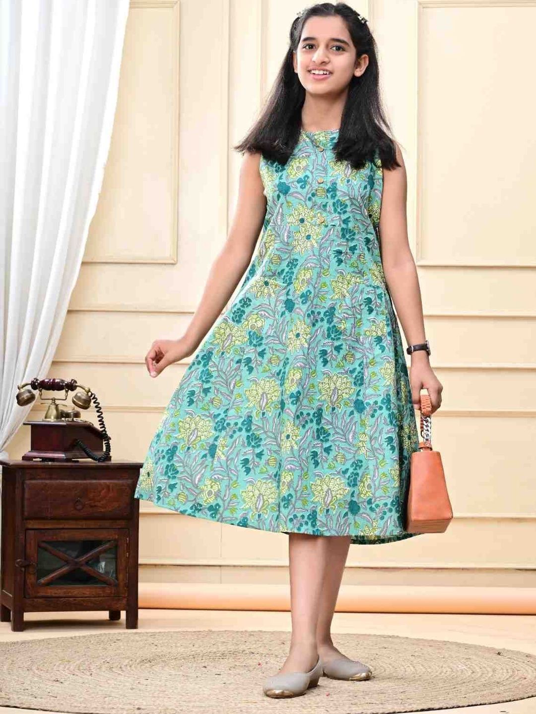 DMP EXPORT Girls Sea Green Cotton Kurtas-picture-43
