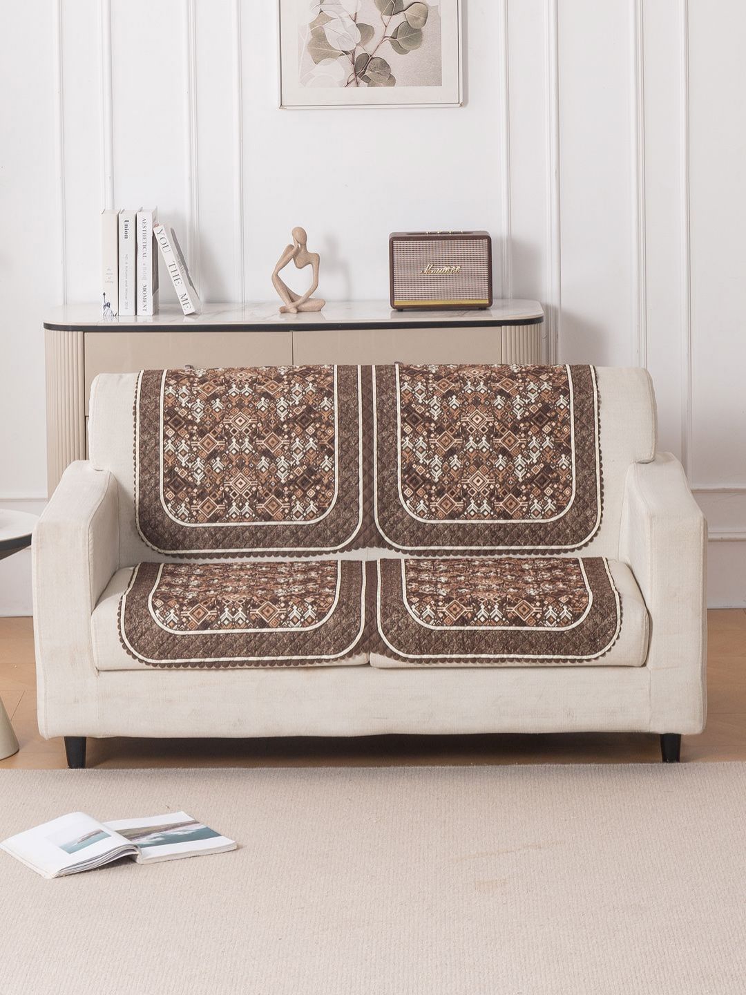 HOKIPO Rustic Lattice Polyester 2 Seater Sofa Cover Set for Seat & Back-image-3