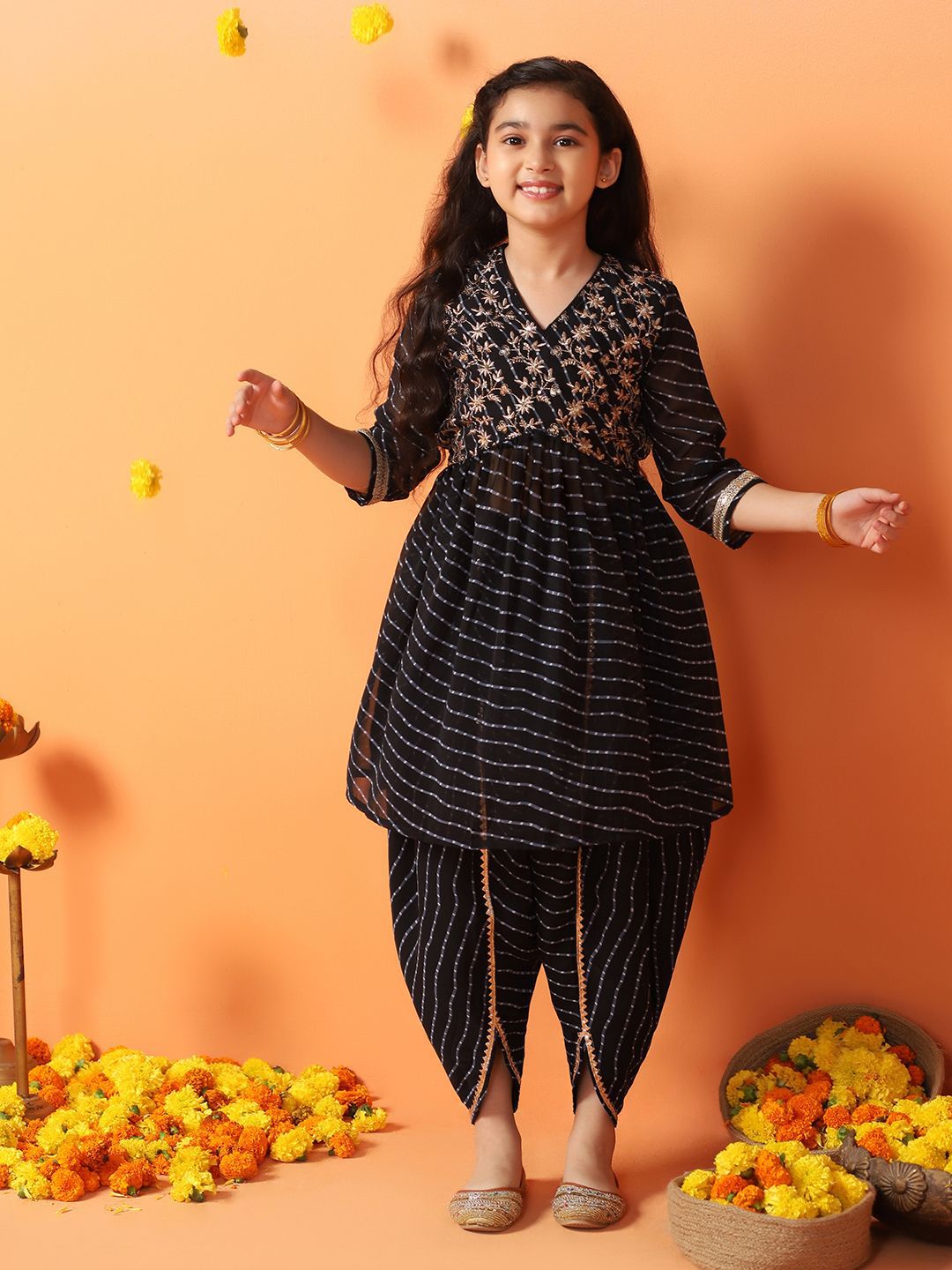 BAESD Girls Leheriya Printed Regular Kurta with Dhoti Pants-picture-41