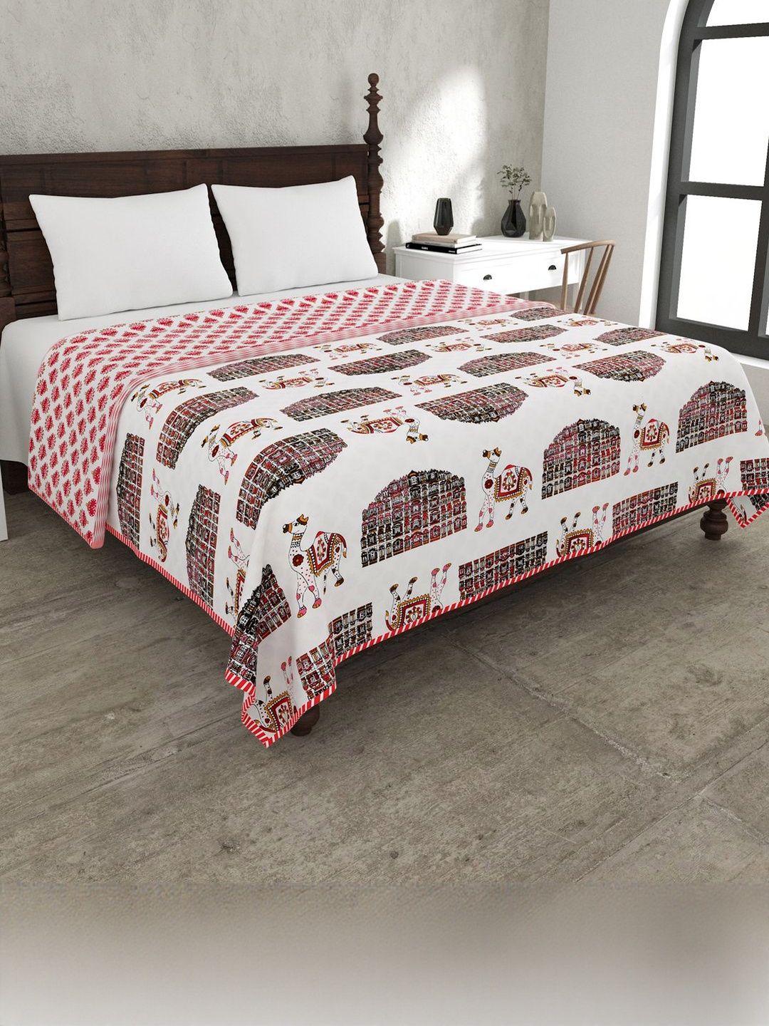 Myntra Elegant Homes Pink 180 GSM Ethnic Motifs Cotton AC Room Double Bed Dohar-picture-54