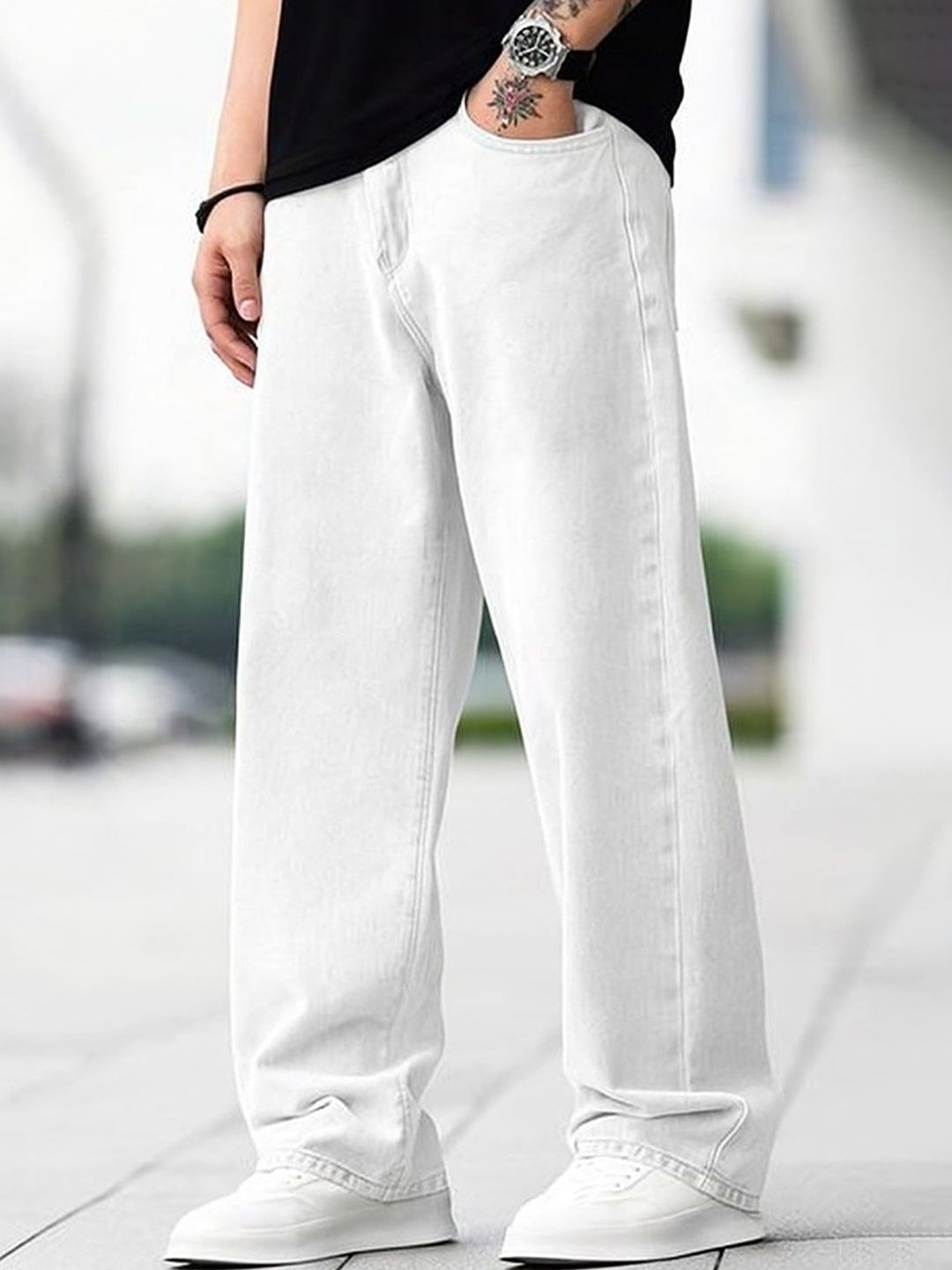 MAAHIT Men Baggy Mid-Rise Denim Jeans-image-2
