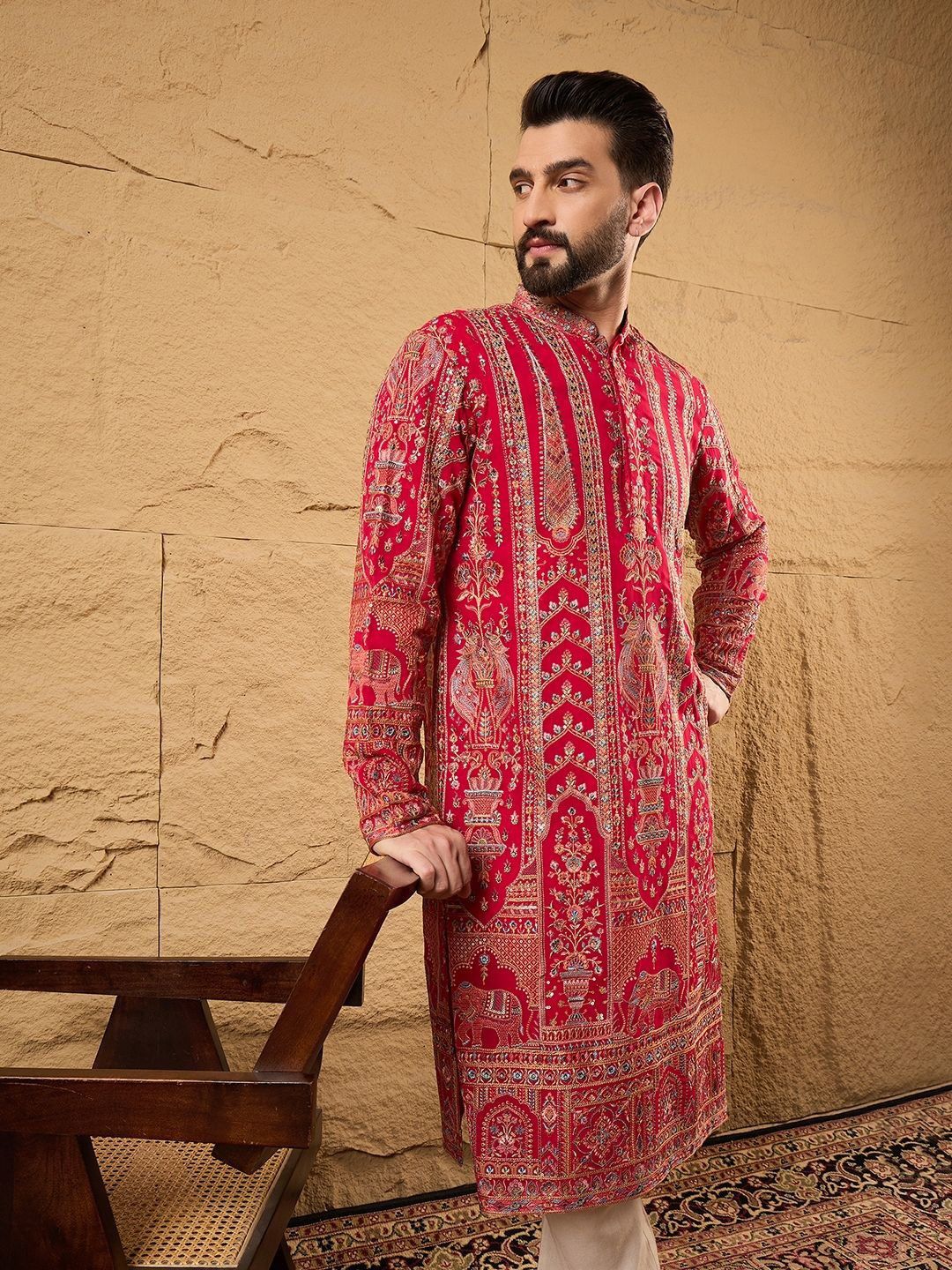 House of Pataudi Men Ethnic Motifs Printed Daily Straight Kurta-picture-11