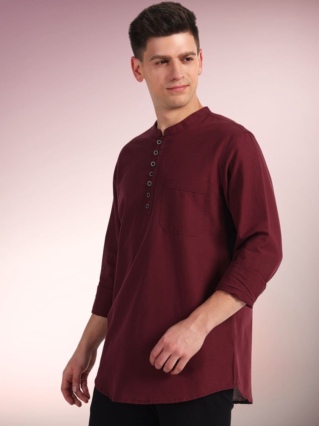 ENSPYR Men Maroon Solid Cotton Straight Kurtas-picture-40