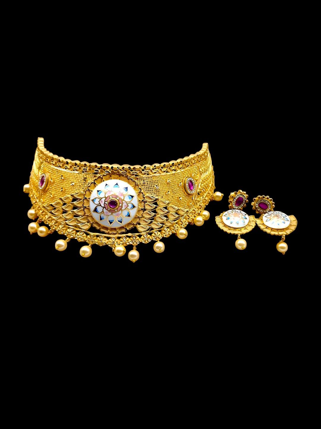 SilverAura 925 Women Gold Finish Meenakari Necklace & Earrings-image-21