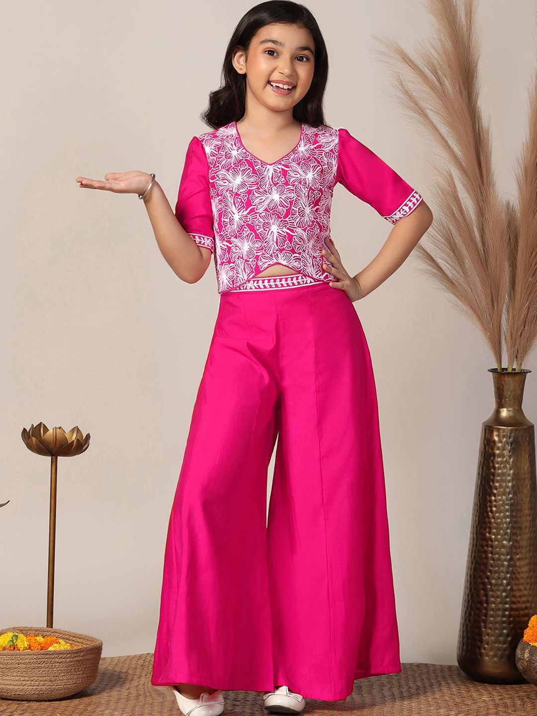 FASHION DREAM Girls Ethnic Motifs Embroidered Top with Palazzos-picture-52