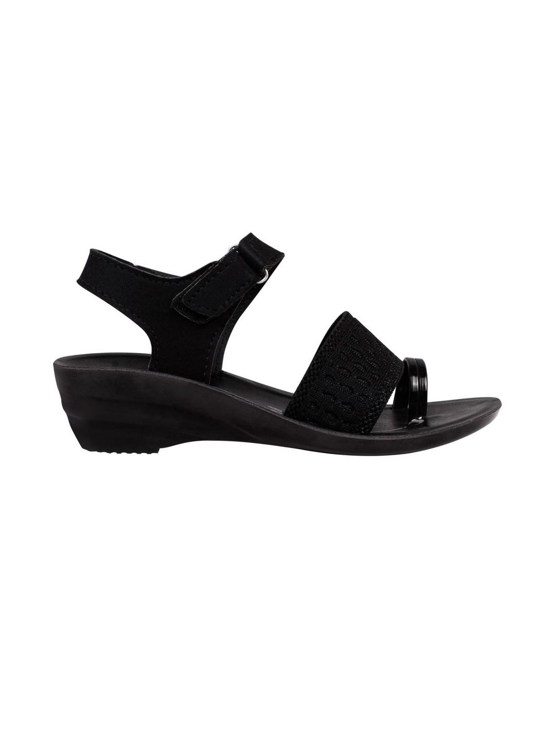 FOOT CARE Women Black PU Solid Wedge Heels-image-6