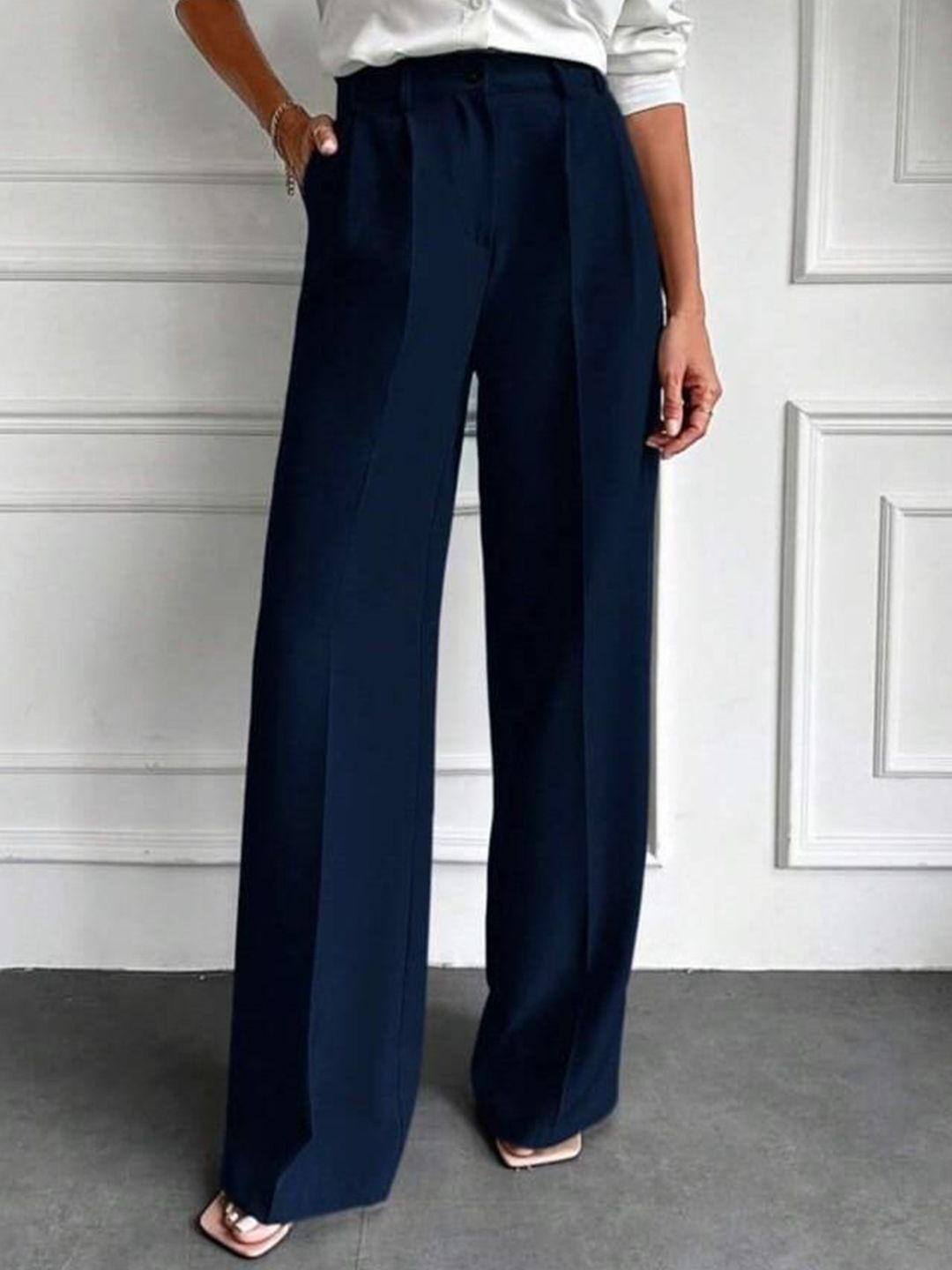 Next One Women Smart High-Rise Easy Wash Pleated Trousers-picture-19