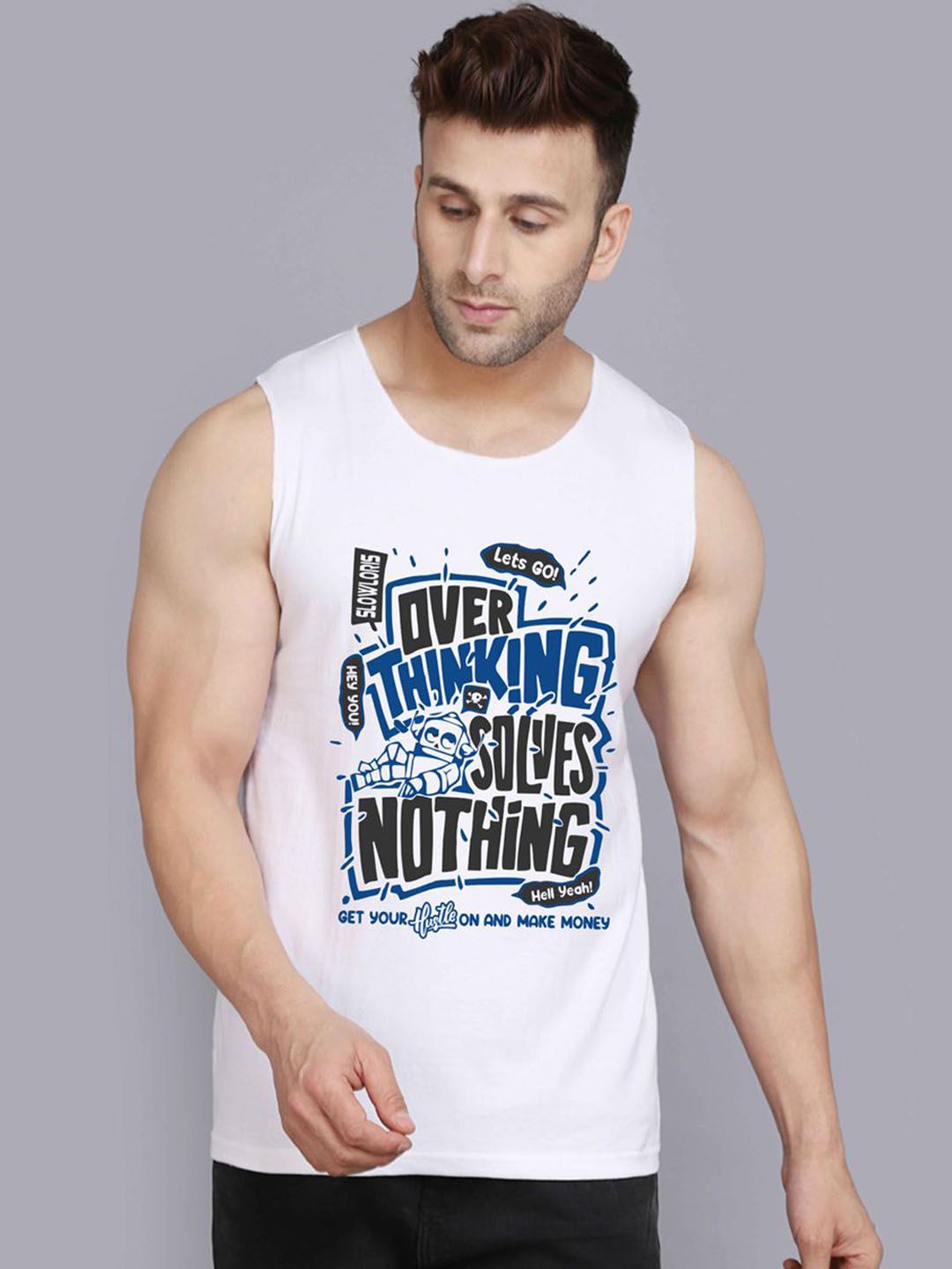 MINISTRY OF FRIENDS Printed Round Neck Cotton Gym Vests-image-30