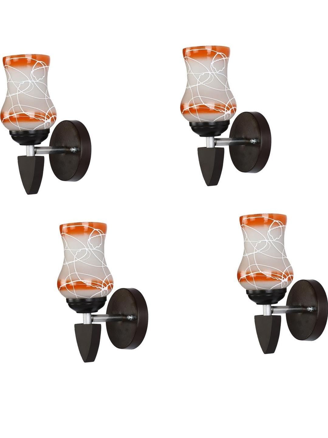 1ST TIME Pack of 4 Orange & White Glass Traditional Cylinder Shaped Wall Lamps-picture-32