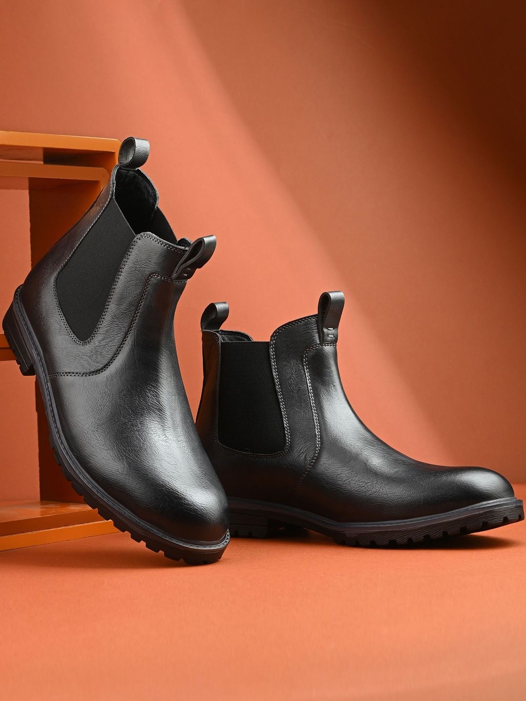 Roadster Men Black High Top Round Toe Slip On Synthetic Chelsea Boots-picture-24