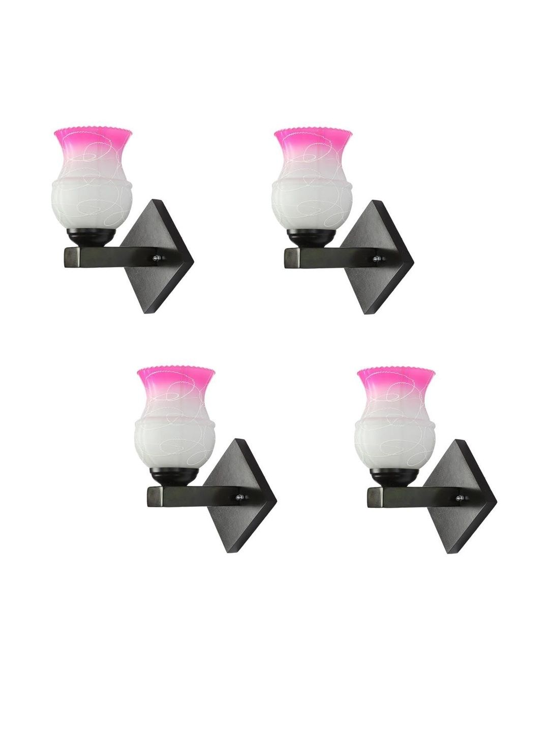 1ST TIME Pack Of 4 Pink & White Printed Glass Cylinder Shaped Wall Lamp-picture-21