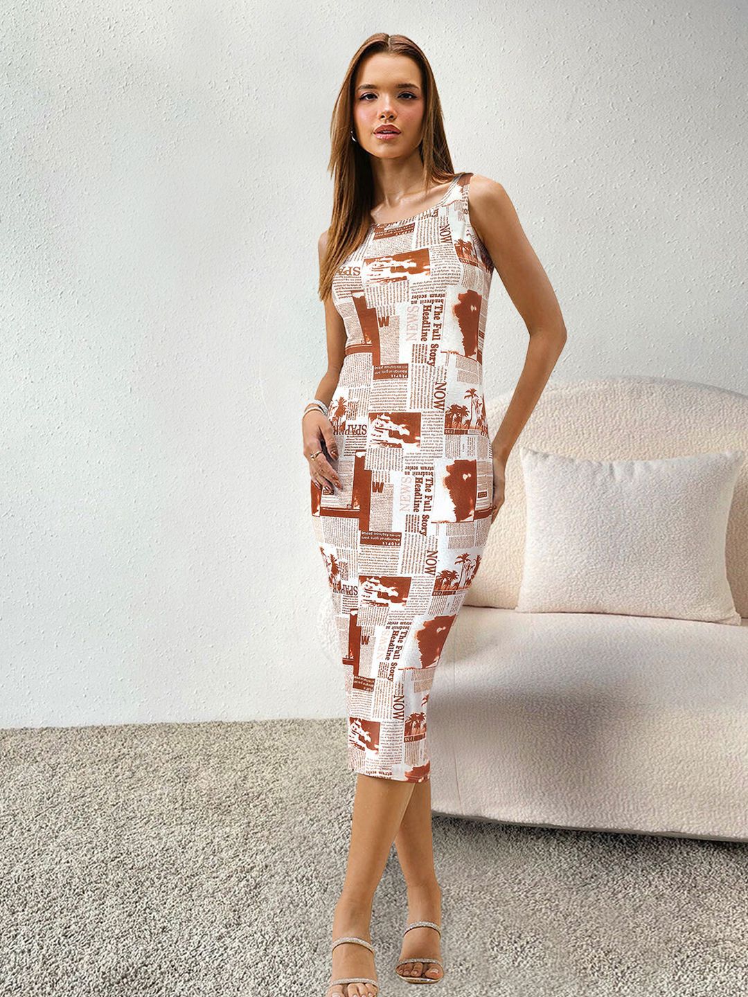 BAESD Women Typography Printed Round Neck Bodycon Midi Dress-picture-38