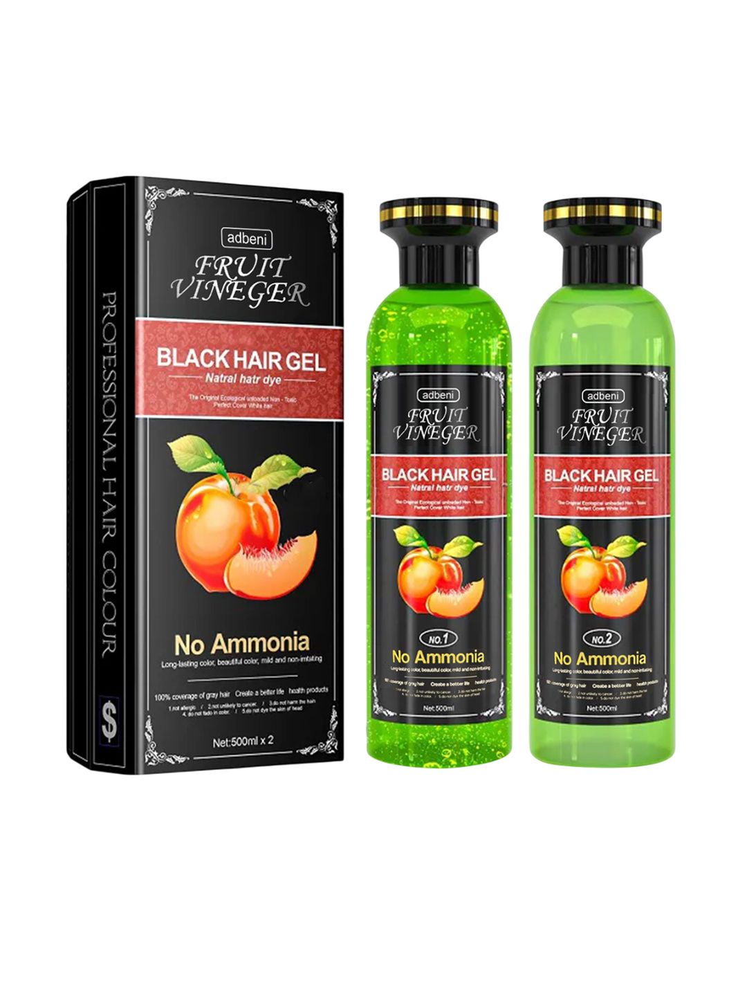 Adbeni Set of 2 Fruit Vinegar Hair Color Gel- 500 ml Each- Black-picture-38