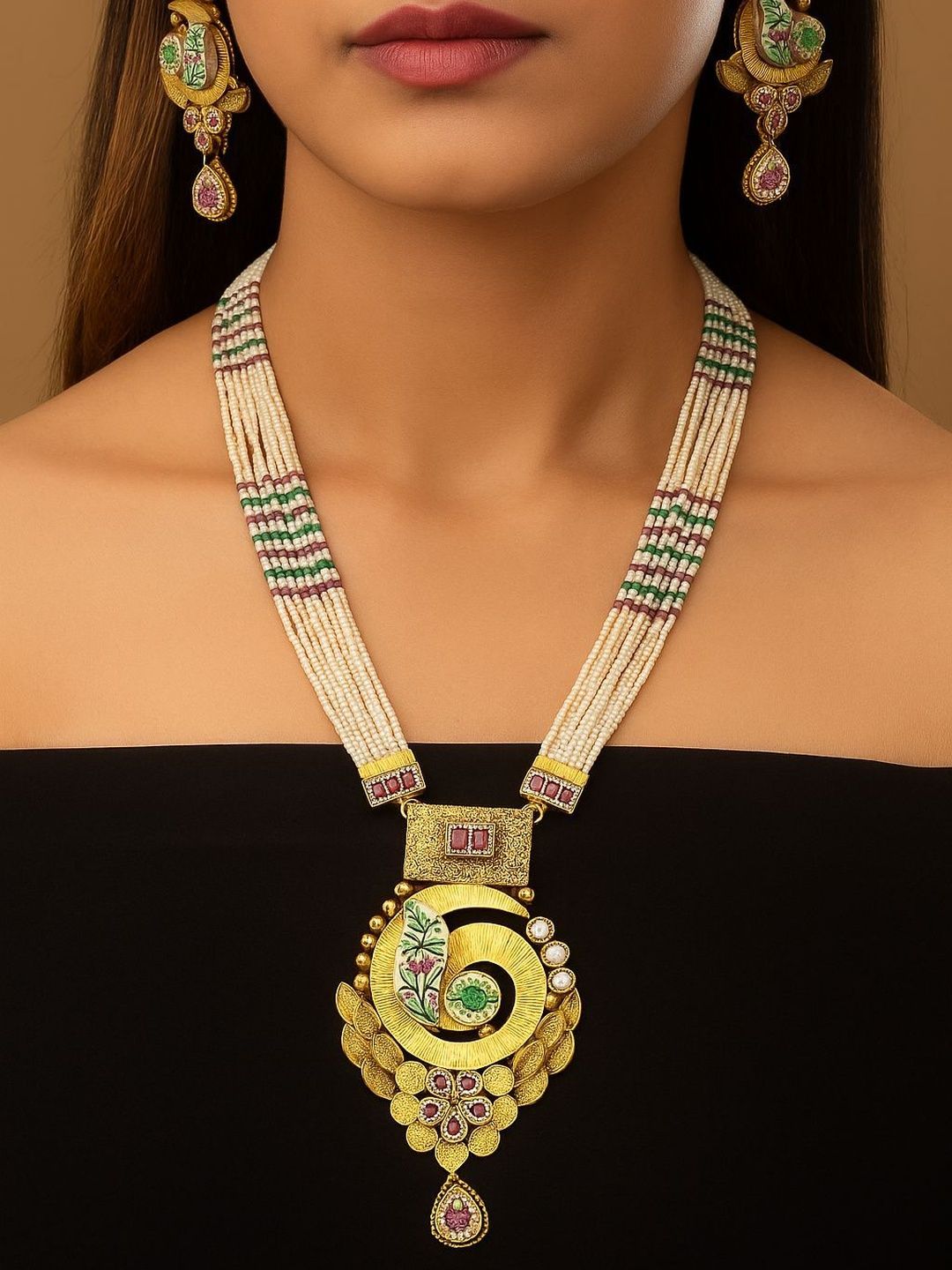 SilverAura 925 Women 24k Gold Plated Sterling Silver Meenakari Jewellery Set-picture-56