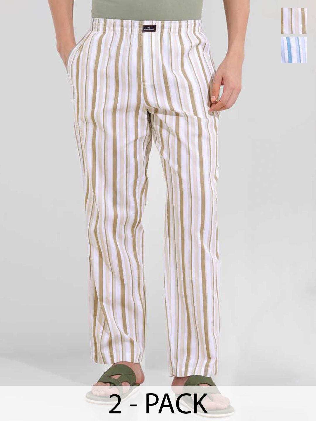 The Indian Garage Co Men Pack Of 2 Striped Pure Cotton Lounge Pants-picture-22