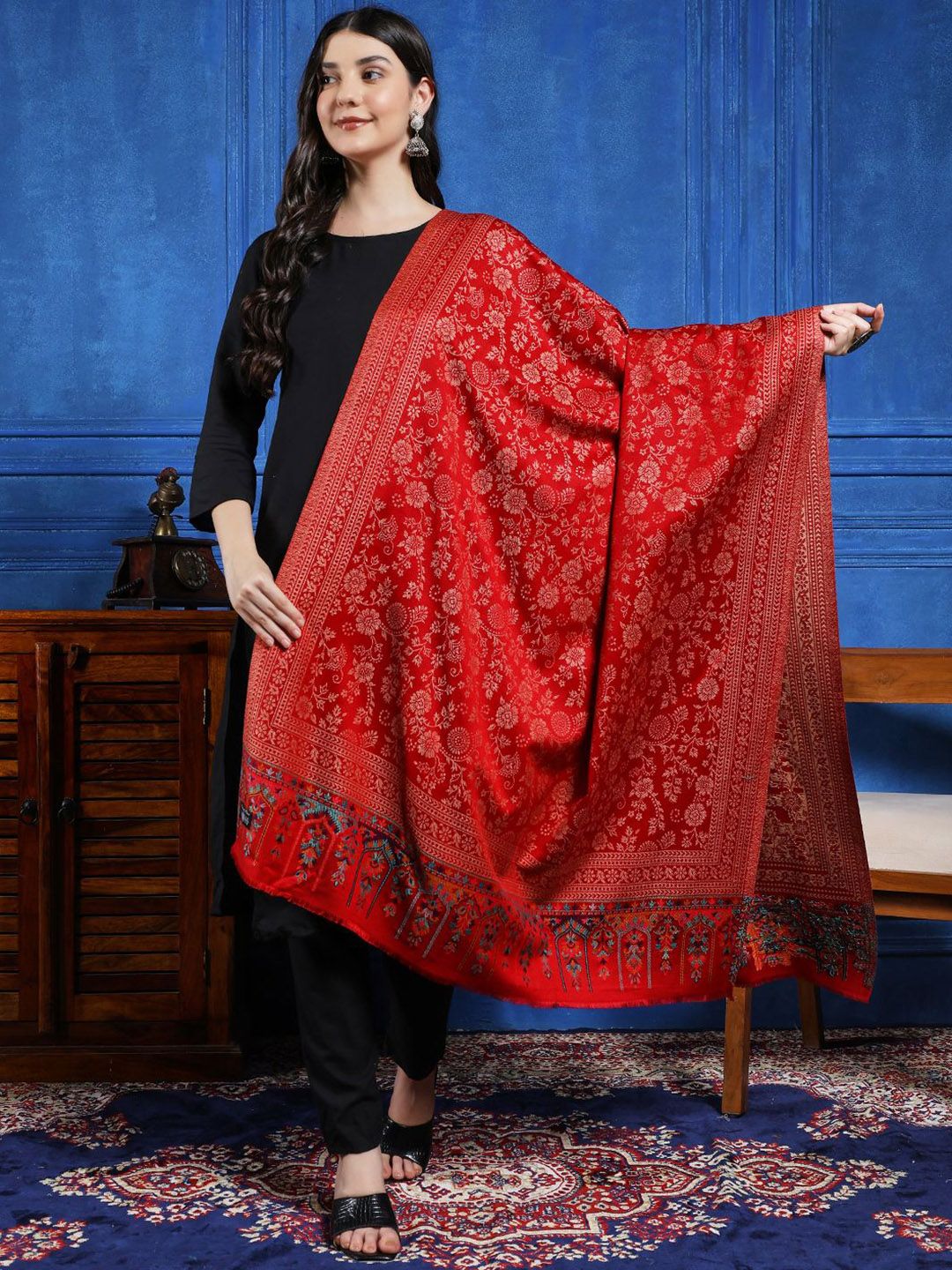 HANDICRAFT PALACE Floral Woven Design Shawl-picture-29