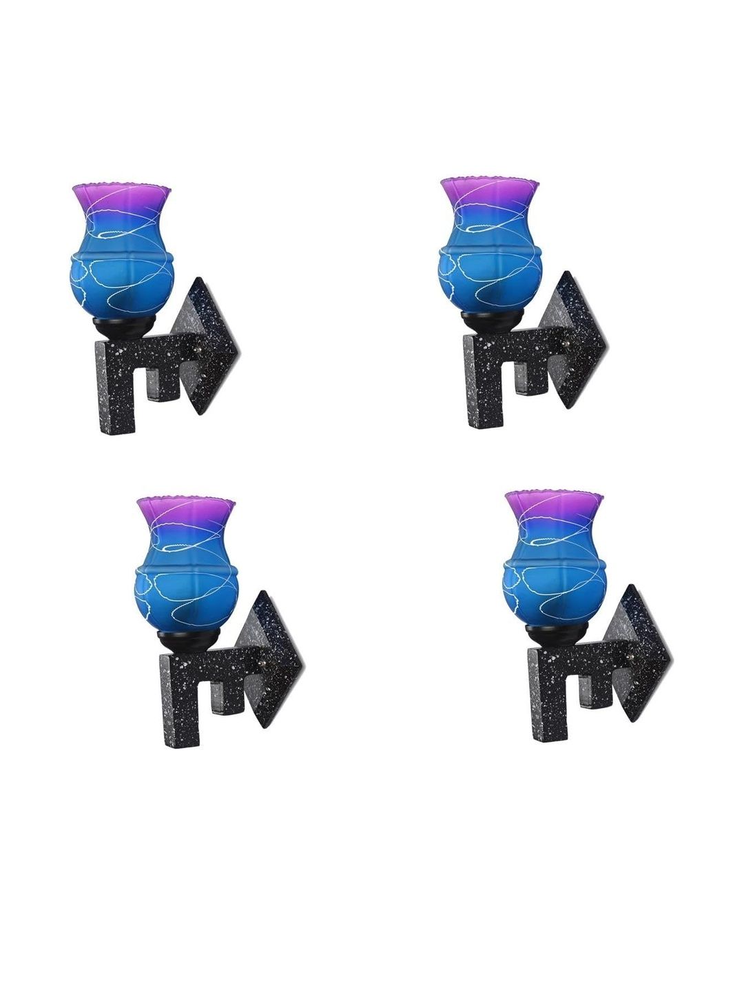 1ST TIME Set Of 4 Pink & Blue Glass Textured Cylinder Shaped Decorative Wall Lamp-picture-28