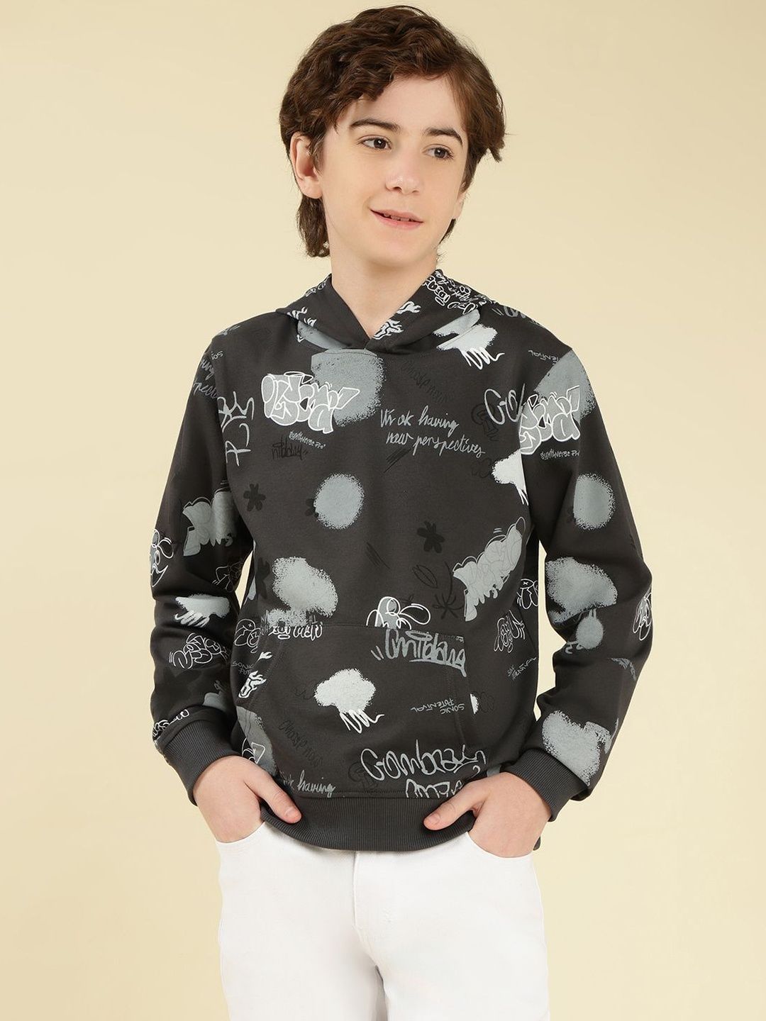 Lil Tomatoes Boys Charcoal Printed Hooded Long Sleeves Sweatshirt-picture-44