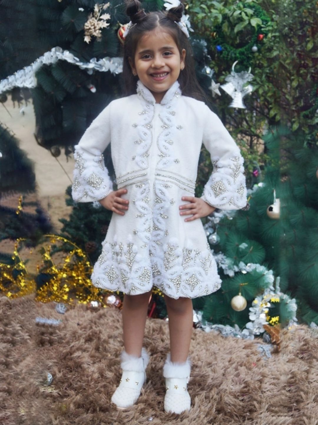 Divalicious Girls Solid Embellished Flared Sleeves A-Line Knee Length Dress-image-27
