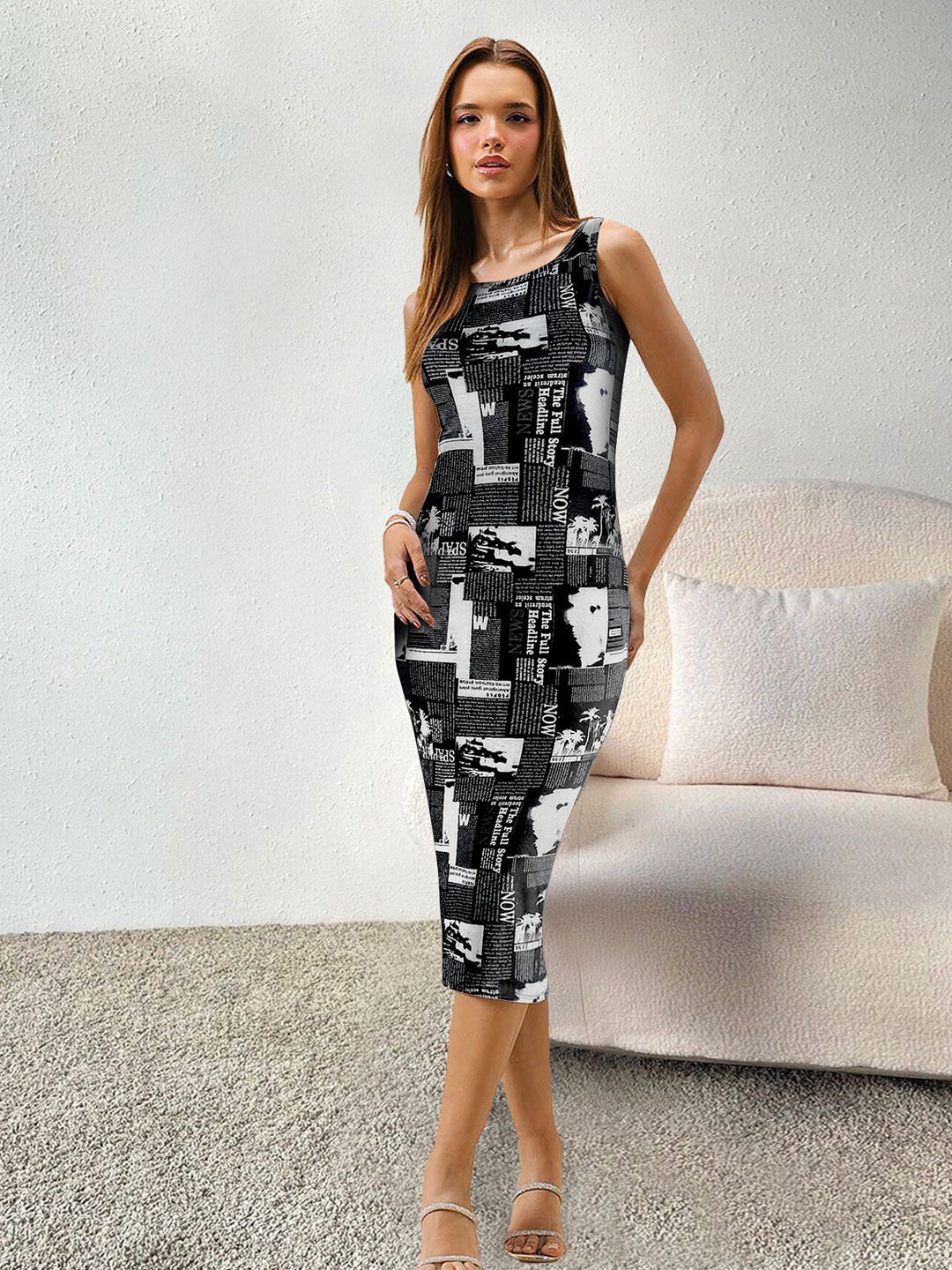 TOOCHKI Women Typography Printed Bodycon Midi Dress-picture-17