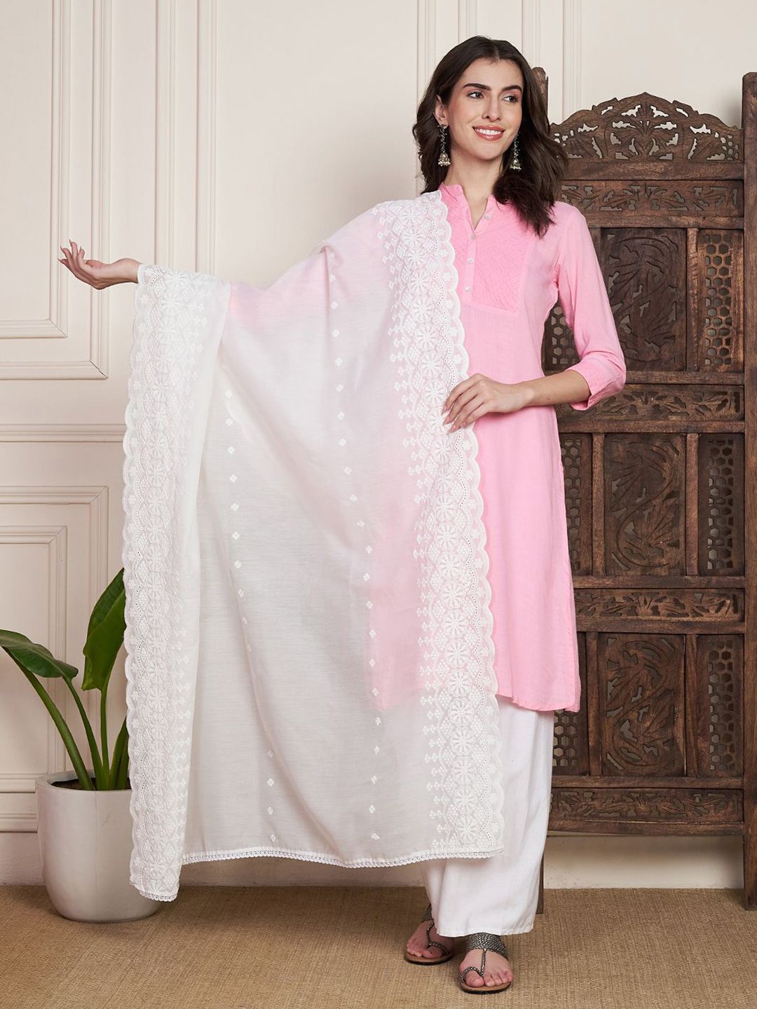 AKSHADEEP Floral Embroidered Chikankari Pure Cotton Dupatta-picture-21