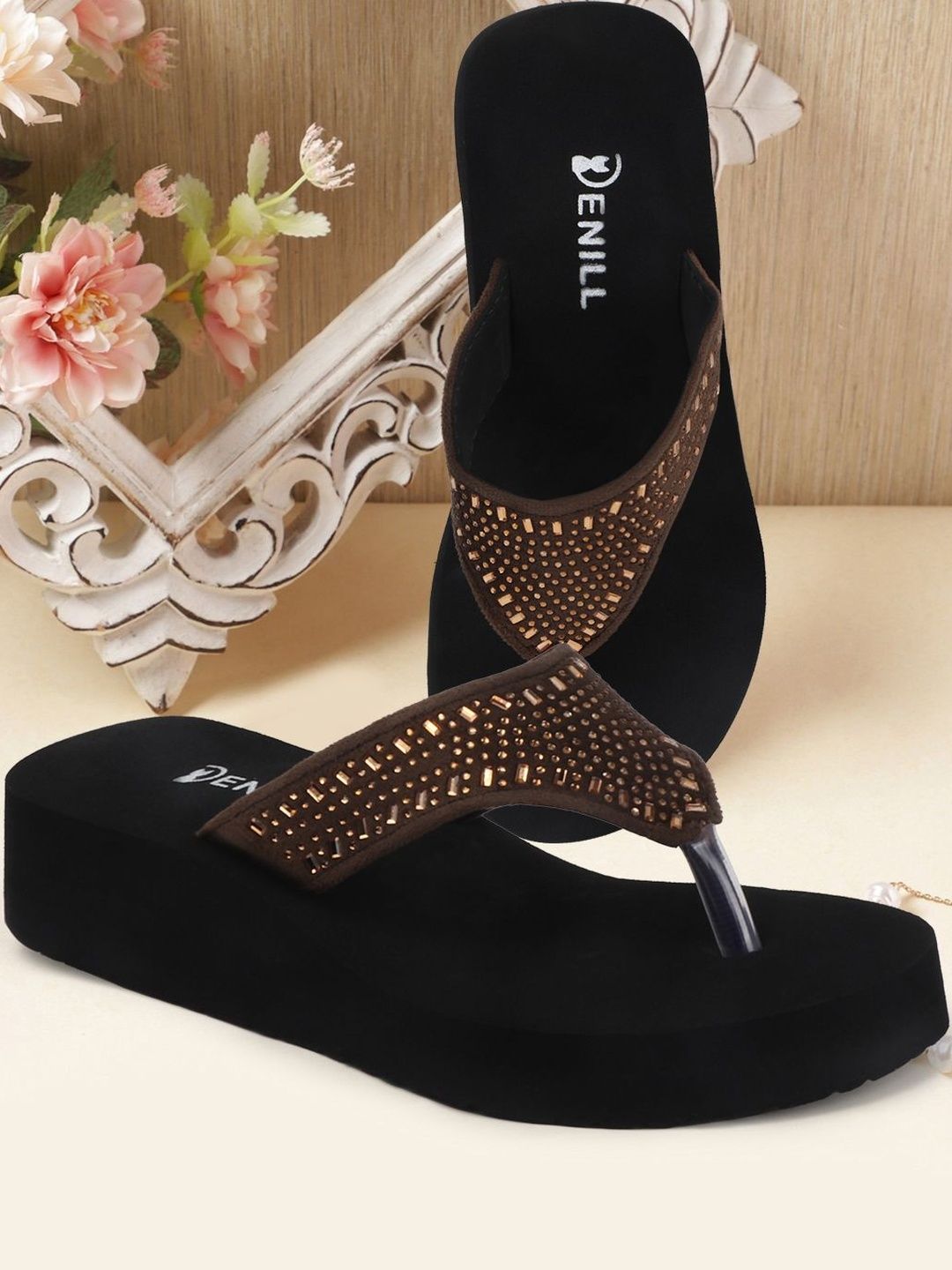 Denill Women Brown Solid Synthetic Leather T-Strap Flats-image-28